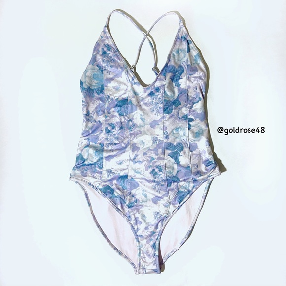 LoveShackFancy Shailee one piece bathing suit in Light Blue Rain - Picture 1 of 8